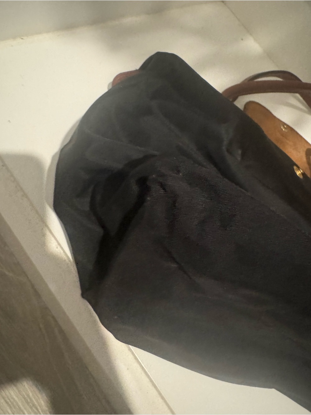 Longchamp Black Nylon Tote with Brown Leather Trim - Picture 7 of 9